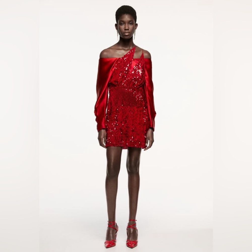 ZARA VELVET SEQUINED RED DRESS BRAND NEW WITH TAGS MEDIUM BLOGGERS FAV